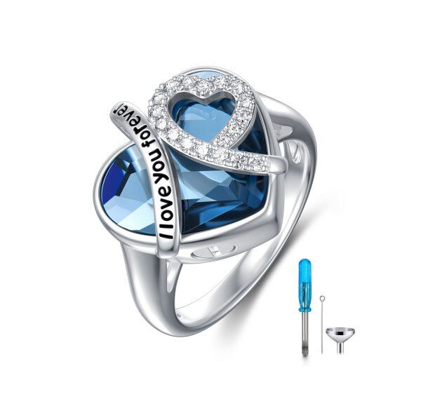 Sterling Silver Blue Crystal Heart Urn Ring-0