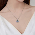 wholesale 925 Sterling Silver Blue Heart-Shaped Crystal Wolf Pendant Necklace for Women and Men-0-3