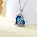 wholesale 925 Sterling Silver Blue Heart-Shaped Crystal Wolf Pendant Necklace for Women and Men-0-4