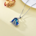 wholesale 925 Sterling Silver Blue Heart-Shaped Crystal Wolf Pendant Necklace for Women and Men-0-5