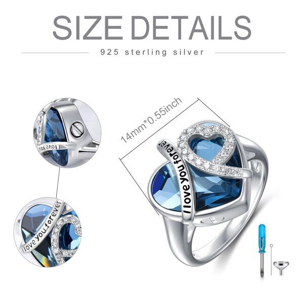 Sterling Silver Blue Crystal Heart Urn Ring-1