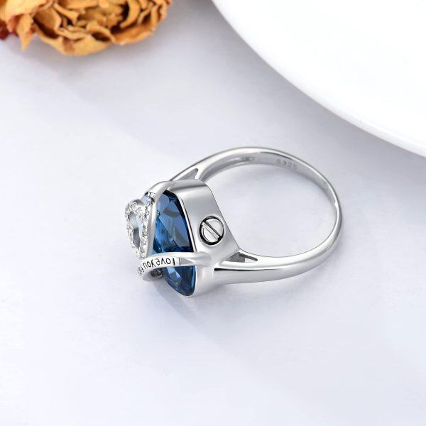 Sterling Silver Blue Crystal Heart Urn Ring-5