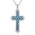 wholesale Rose Gold 925 Sterling Silver Celtic Knot White Opal Cross Pendant Necklace for Women and Girls-0-6