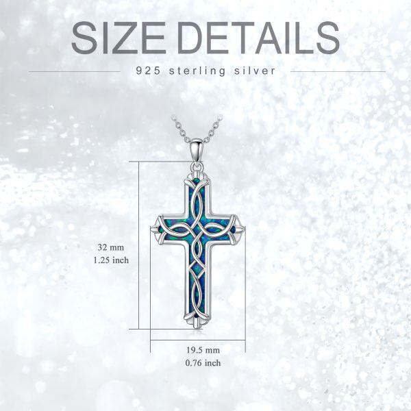 Sterling Silver Blue Opal Celtic Cross Pendant Necklace-1