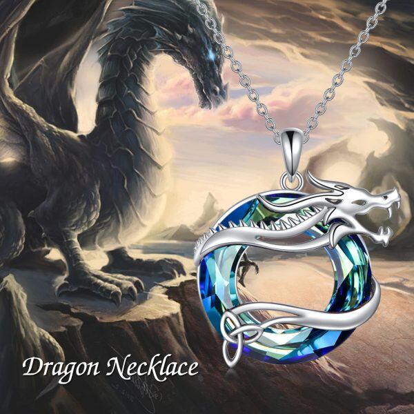 Sterling Silver Celtic Dragon Pendant Necklace With Blue Crystal-2