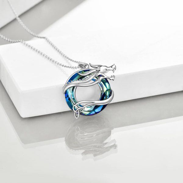 Sterling Silver Celtic Dragon Pendant Necklace With Blue Crystal-5