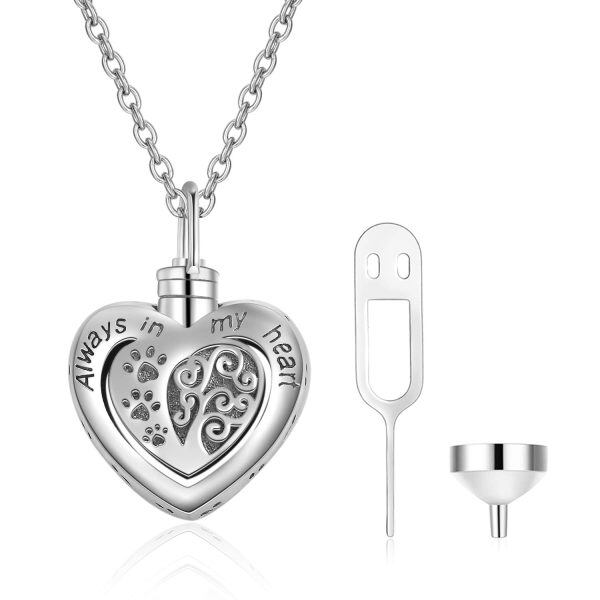 Sterling Silver Dog Paw Heart Urn Necklace-0