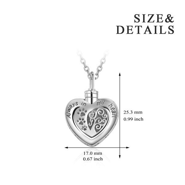 Sterling Silver Dog Paw Heart Urn Necklace-1