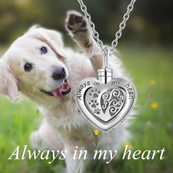 Sterling Silver Dog Paw Heart Urn Necklace-2