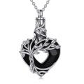 wholesale 925 Sterling Silver Tree of Life Black Onyx Heart Keepsake Pendant Necklace for Women's Memorial Jewelry-0-13