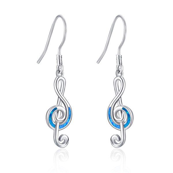 Sterling Silver Opal Musical Note Treble Clef Drop Earrings-0