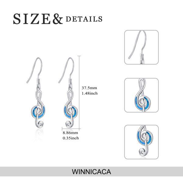 Sterling Silver Opal Musical Note Treble Clef Drop Earrings-1