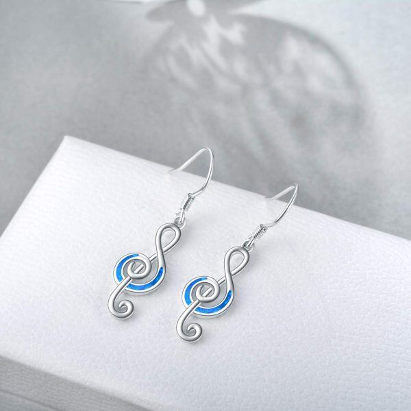 Sterling Silver Opal Musical Note Treble Clef Drop Earrings-4