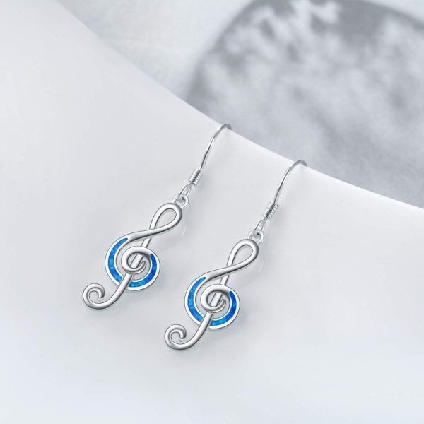 Sterling Silver Opal Musical Note Treble Clef Drop Earrings-5