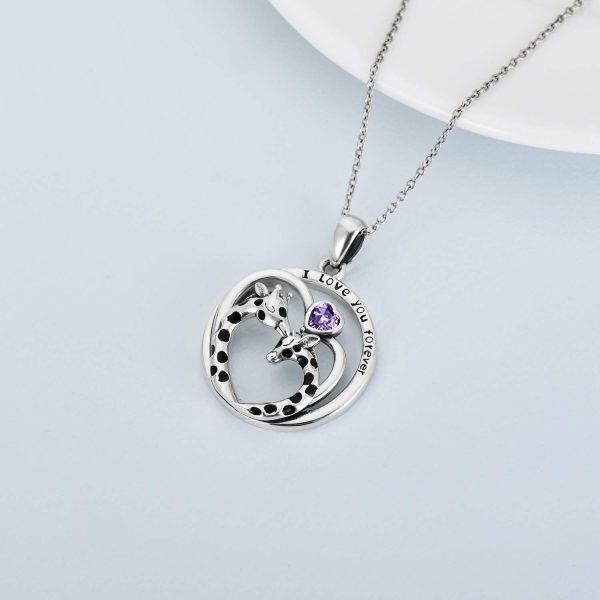 Sterling Silver Giraffe Pendant Necklace With May Birthstone-5