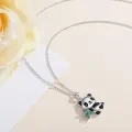wholesale 925 Sterling Silver Green Crystal Panda Charm Necklace Animal s for Her-0-5