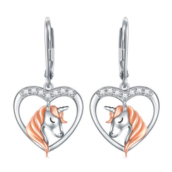 Sterling Silver Two Tone Unicorn Drop Earrings-0