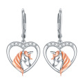 wholesale 925 Sterling Silver Heart-Shaped Unicorns with Rose Gold Accents and Cubic Zirconia Studs for Kids-0-0