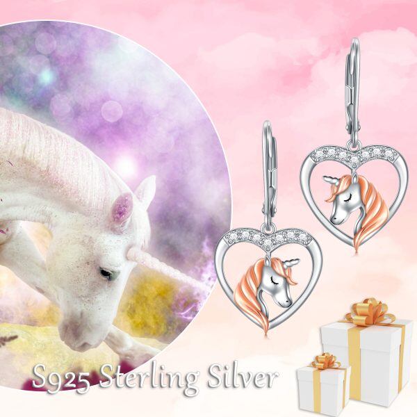 Sterling Silver Two Tone Unicorn Drop Earrings-2