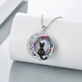 wholesale 925 Sterling Silver Crystal Cat Necklace with Rainbow Celtic Moon Pendant - Irish Jewelry-0-4