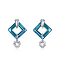wholesale 925 Sterling Silver Blue Square Crystal Heart Drop Stud Earrings for Women Gift Jewelry-0-0