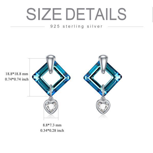 Sterling Silver Blue Square Crystal Drop Earrings-1