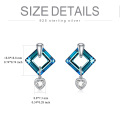 wholesale 925 Sterling Silver Blue Square Crystal Heart Drop Stud Earrings for Women Gift Jewelry-0-1
