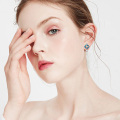 wholesale 925 Sterling Silver Blue Square Crystal Heart Drop Stud Earrings for Women Gift Jewelry-0-3