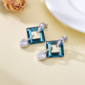 wholesale 925 Sterling Silver Blue Square Crystal Heart Drop Stud Earrings for Women Gift Jewelry-0-5