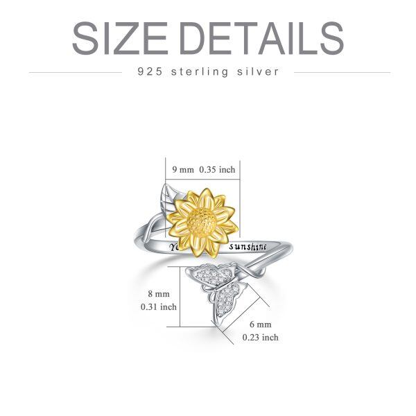 Sterling Silver Sunflower & Butterfly Adjustable Rings-1