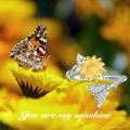 wholesale 925 Sterling Silver Sunflower & Butterfly Adjustable Ring with Cubic Zirconia - Personalized Name Engraving s for Her-0-2