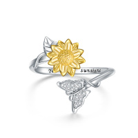 wholesale 925 Sterling Silver Sunflower & Butterfly Adjustable Ring with Cubic Zirconia - Personalized Name Engraving s for Her- US # 7