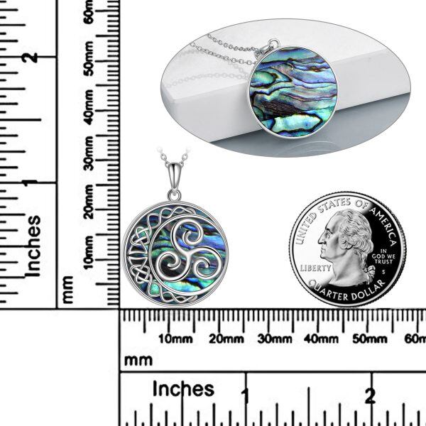 Sterling Silver Triskelion Trinity Moon Abalone Shell Pendant Necklace-1