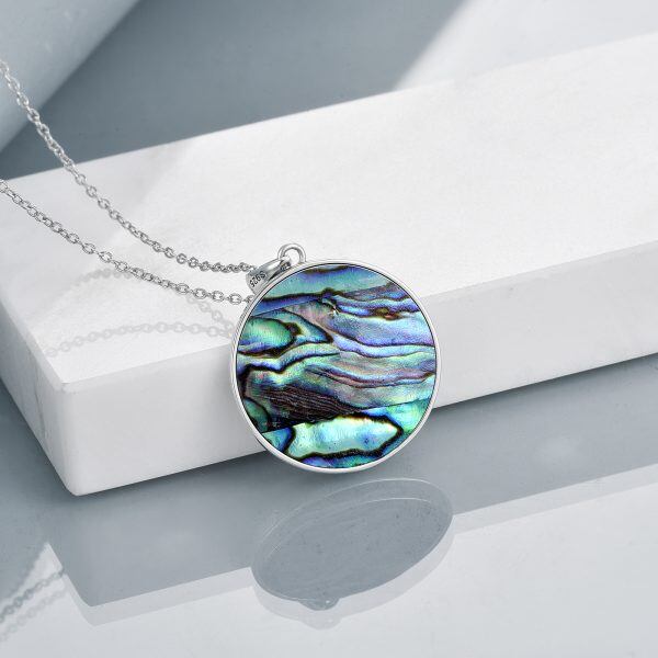 Sterling Silver Triskelion Trinity Moon Abalone Shell Pendant Necklace-4