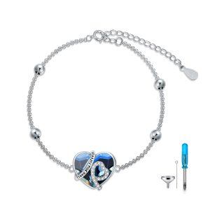 Sterling Silver Blue Crystal Heart Chain Bracelet-0