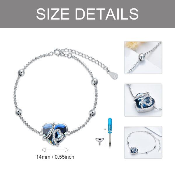 Sterling Silver Blue Crystal Heart Chain Bracelet-1