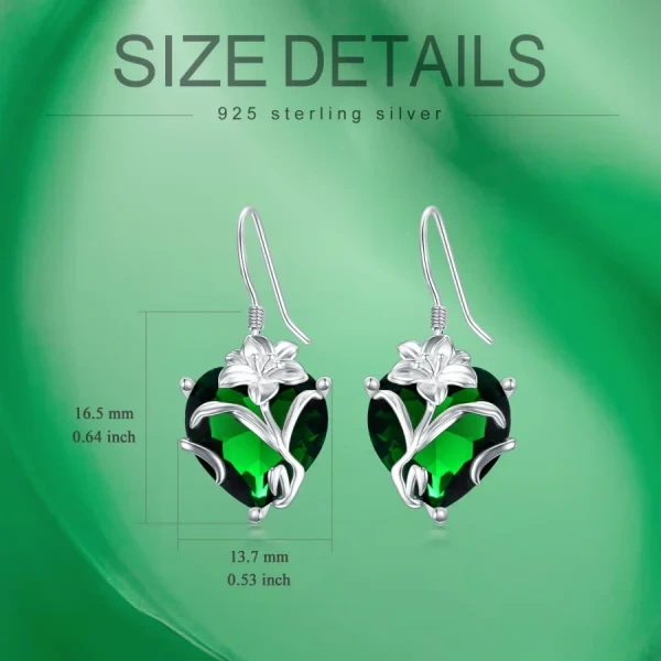 Sterling Silver Lily Flower Drop Earrings With May Birthstone-2