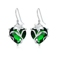 wholesale Sterling Silver Crystal Heart Flower Drop Earrings for Women Girls Birthday Gifts - Rhodium Plated- Rhodium Plated