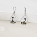 wholesale 925 Sterling Silver Black Cat Teardrop Dangle Leverback Earrings w/ Stones for Women & Girls - Holiday Gift Ideas-0-5