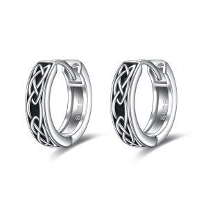 Sterling Silver Black Celtic Chunky Hoop Earrings-0