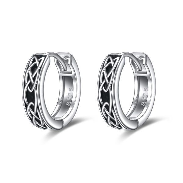 Sterling Silver Black Celtic Chunky Hoop Earrings-0