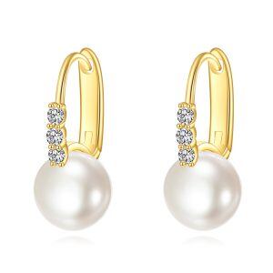 14K Gold Freshwater Pearl Hoop Earrings-0