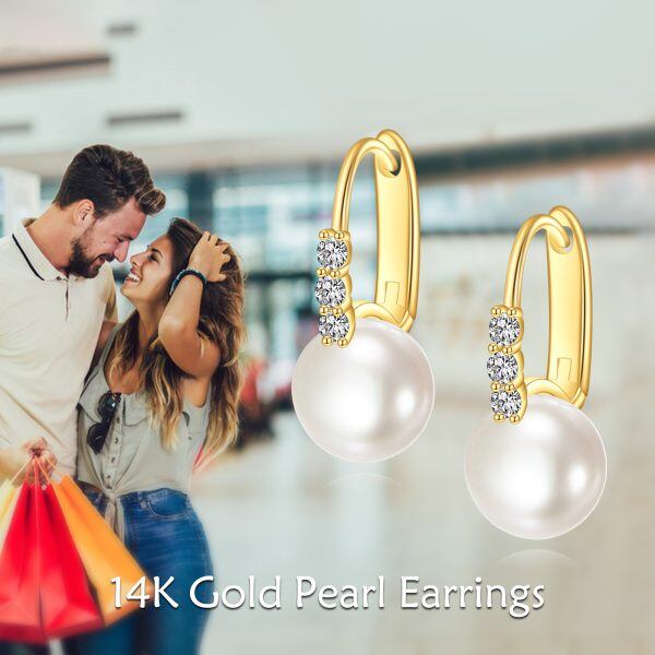 14K Gold Freshwater Pearl Hoop Earrings-2