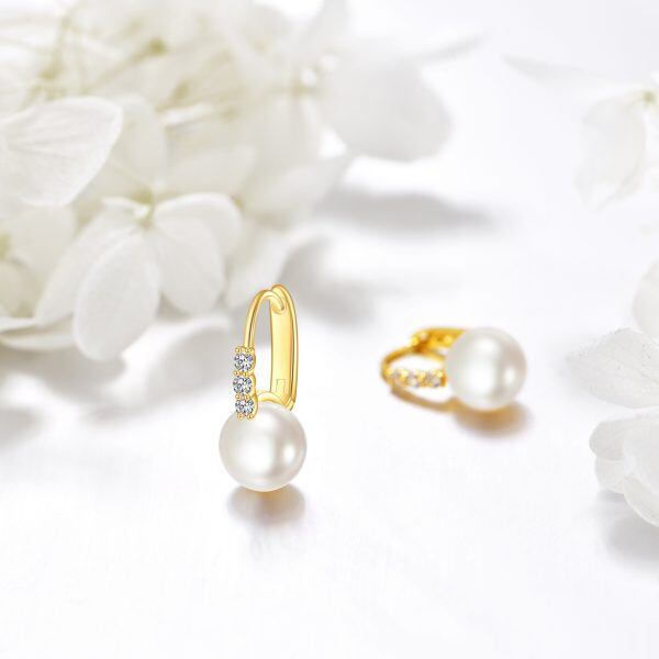 14K Gold Freshwater Pearl Hoop Earrings-4