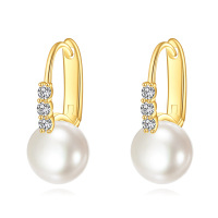 wholesale 14K Gold Freshwater Cultured Pearl Round Dangle Drop Earrings Wedding s for Women Mother- Gold Plated