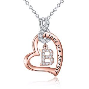 Sterling Silver Rose Gold Plated Heart Infinity Name "B" Pendant Necklaces-0