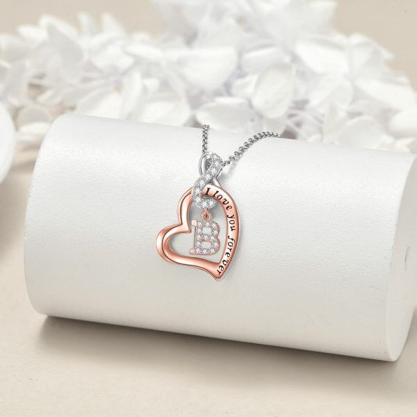 Sterling Silver Rose Gold Plated Heart Infinity Name "B" Pendant Necklaces-4