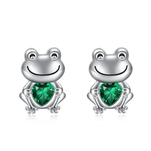 Sterling Silver Frog Stud Earrings-0