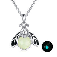 wholesale 925 Sterling Silver Glowing Bee Pendant Necklace for Girls & Women - Glow in the Dark s- Rhodium Plated
