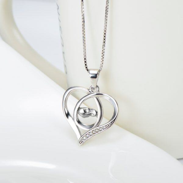 Sterling Silver Mother and Child Hand Open Heart Pendant Necklaces-2